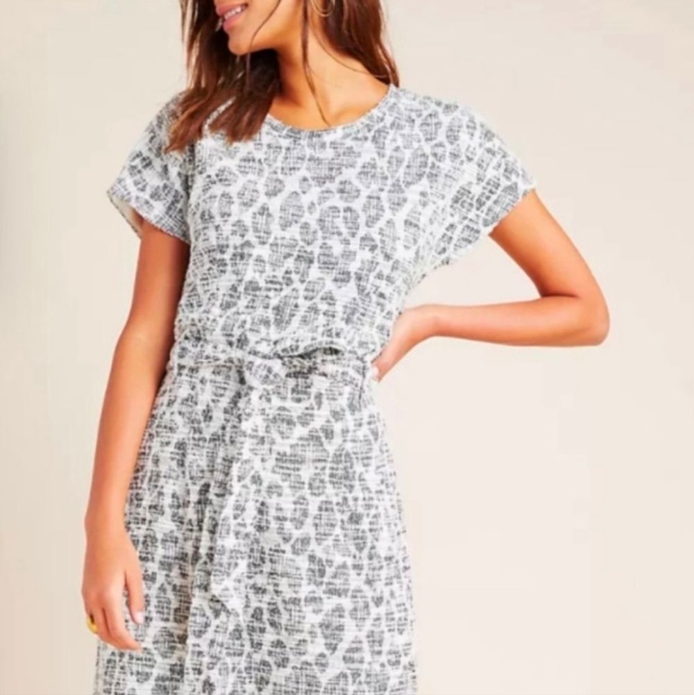 Dolan Taleen Leopard Midi Dress M Gray Textured Knit Animal Print Anthropologie - Picture 4 of 14